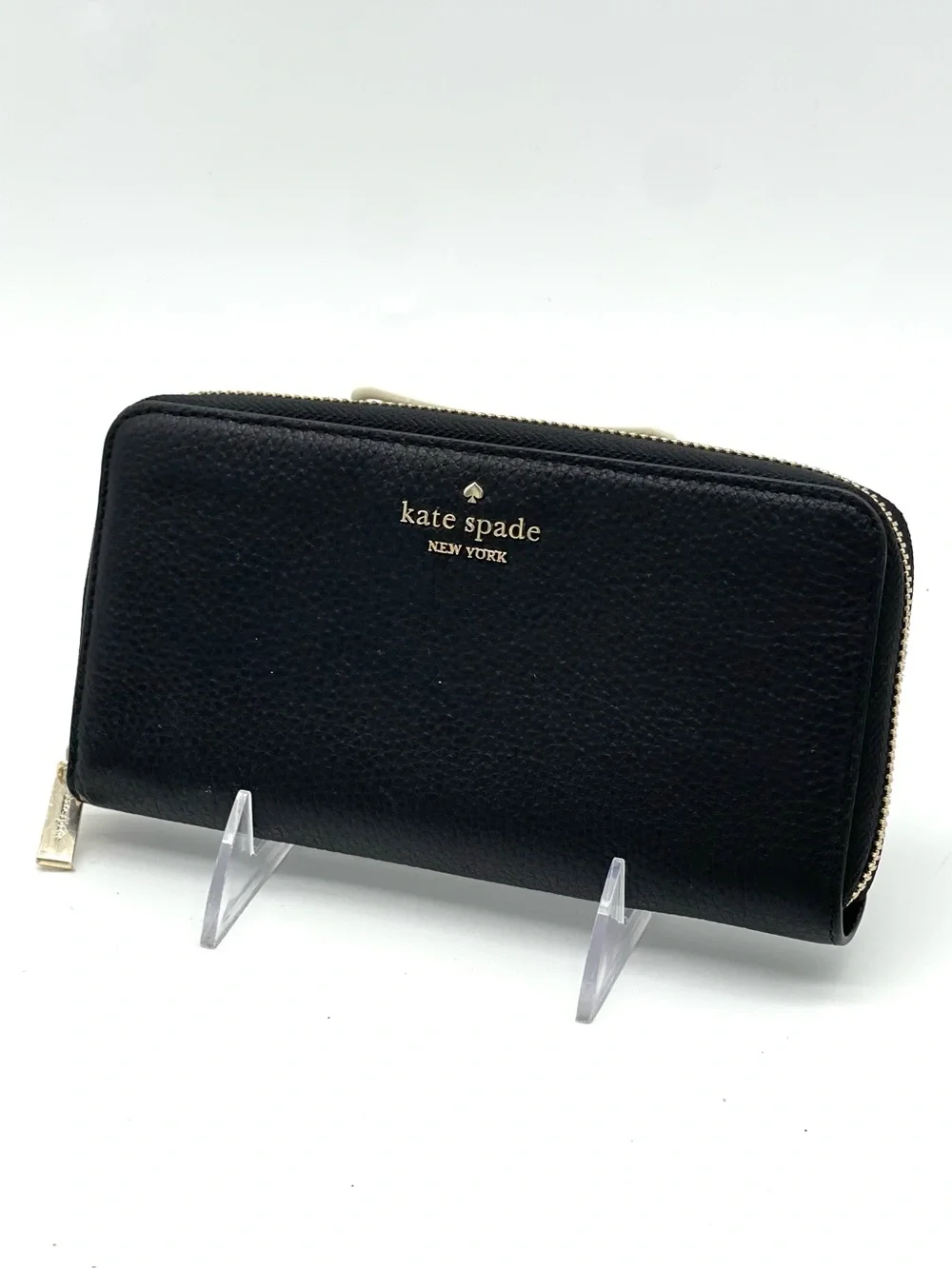 Kate Spade Leila Large Black Pebbled Leather Wallet with Gold Hardware